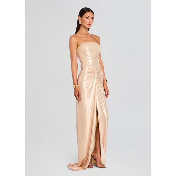 Stunning $798 Retrofete Maytal Dress Latte Gold Lame Knotted Designer Dress M - Picture 9 of 12